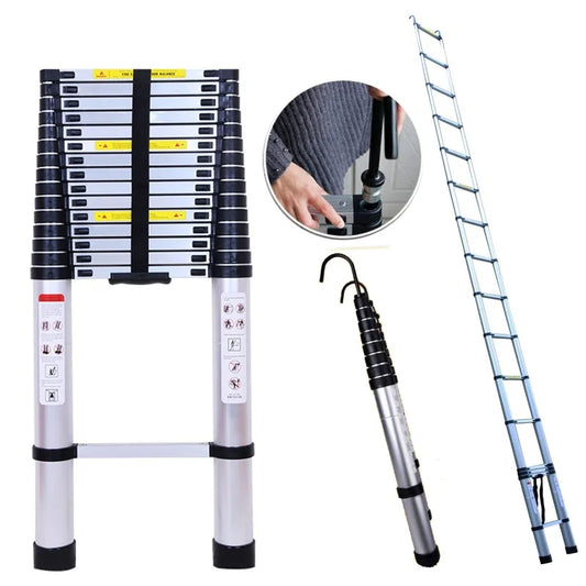 QIMU 20FT 6.2M Aluminum Extension Folding Loft Ladder with 2 Detachable Hooks, Max Load 330LBS for DIY Home Use