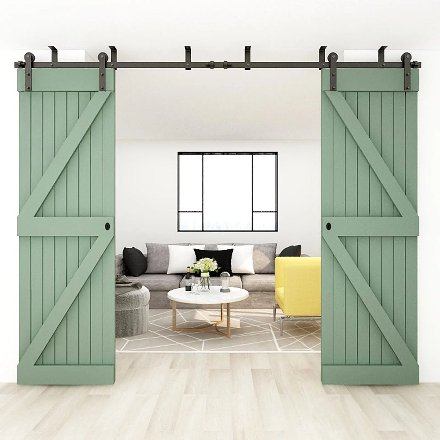 CCJH Sliding Barn Door Hardware Kit Ceiling Mount Sliding Door Track Accessory Kit Double Sliding Interior Door I Shape
