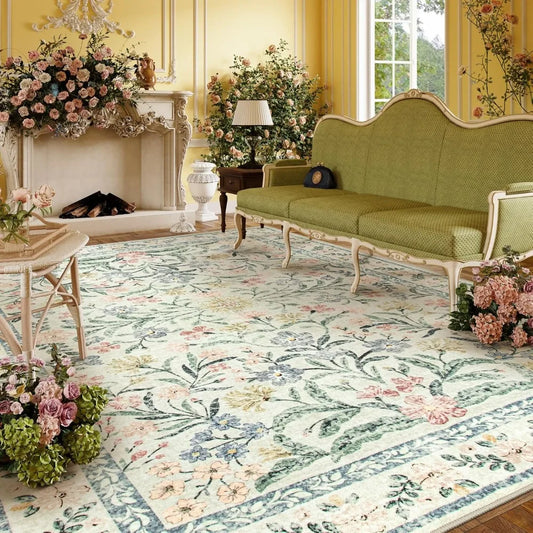 Boho Rugs for Living Room, Large 8 x 10 Area Rugs for Living Room Non Slip,Soft Ultra-Thin Distressed Floral Throw Carpet