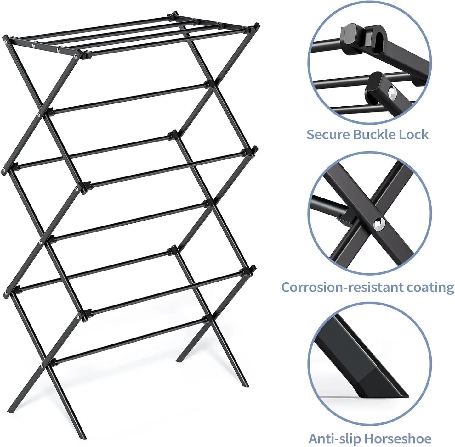 Drying Rack Clothing Metal Clothes Drying Rack Foldable for Clothe Towel Collapsible Laundry Rack Indoor Outdoor Laundry Room Bl