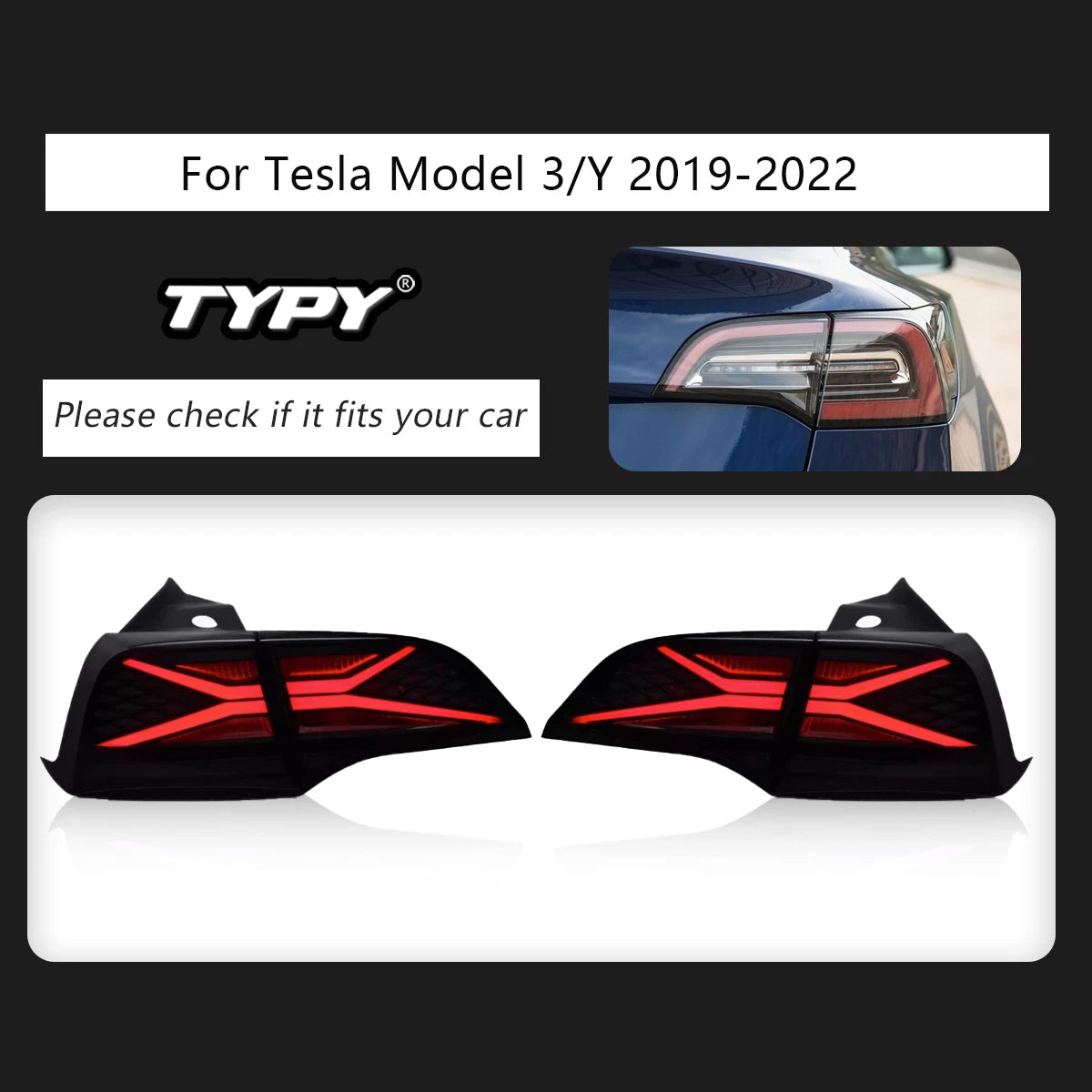 TYPY Car Lights For Tesla Model 3/Y RGB 2019-2022 Taillight LED Projetor Tail Lamp Daytime Running Light Automotive Accessories