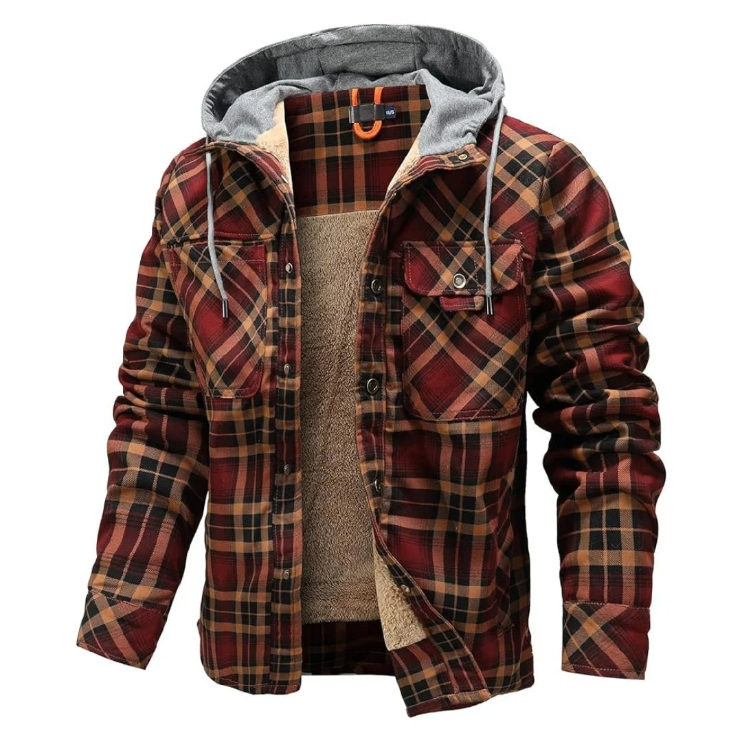 Men's Jackets Winter Hooded Warm Coat Casual Thicken Plaid Work Flannel Snap Sherpa Lined Fleece Clothing US Size