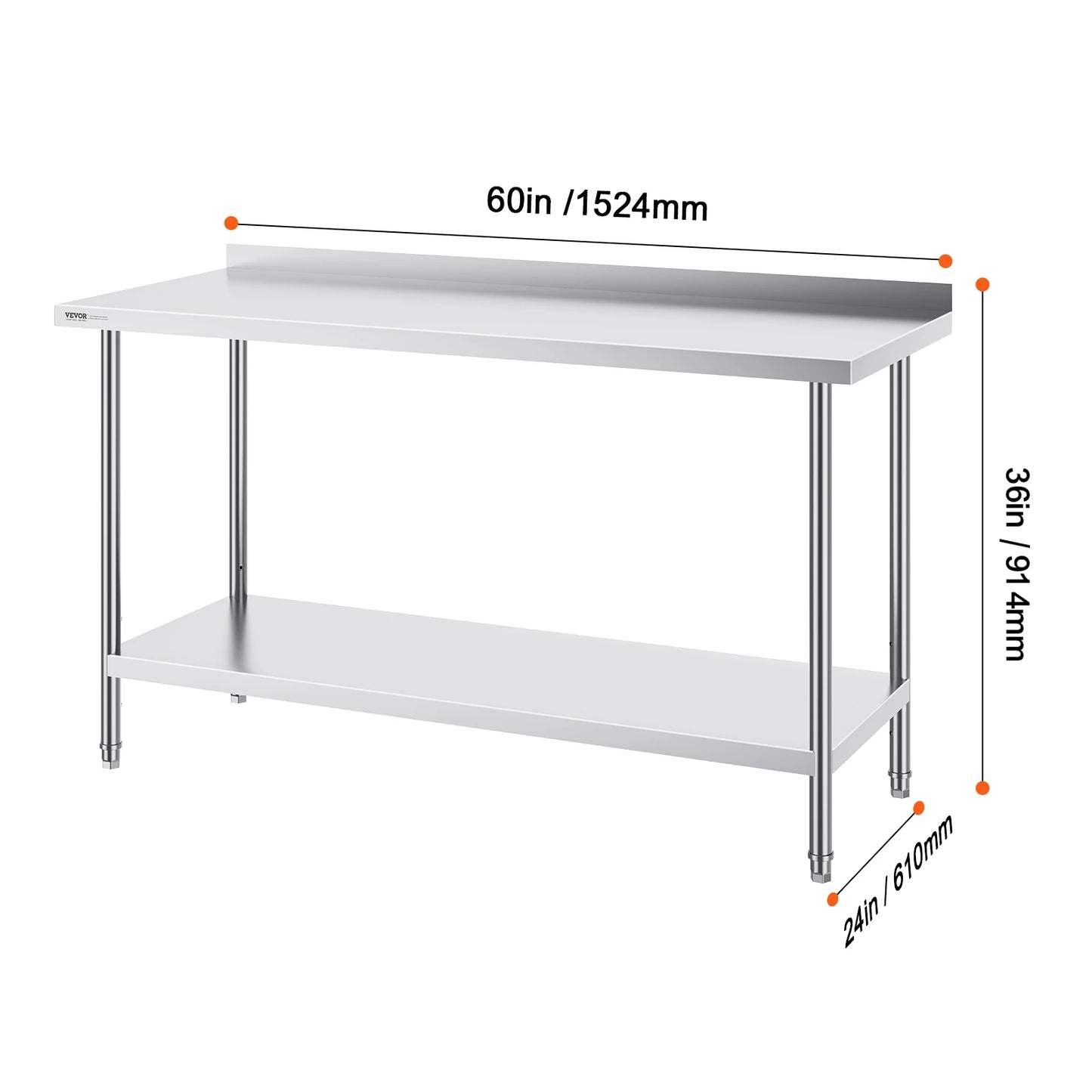 SucceBuy Stainless Steel Work Table Commercial Heavy Duty Food Prep Worktable with Adjustable Height for Restaurant Home