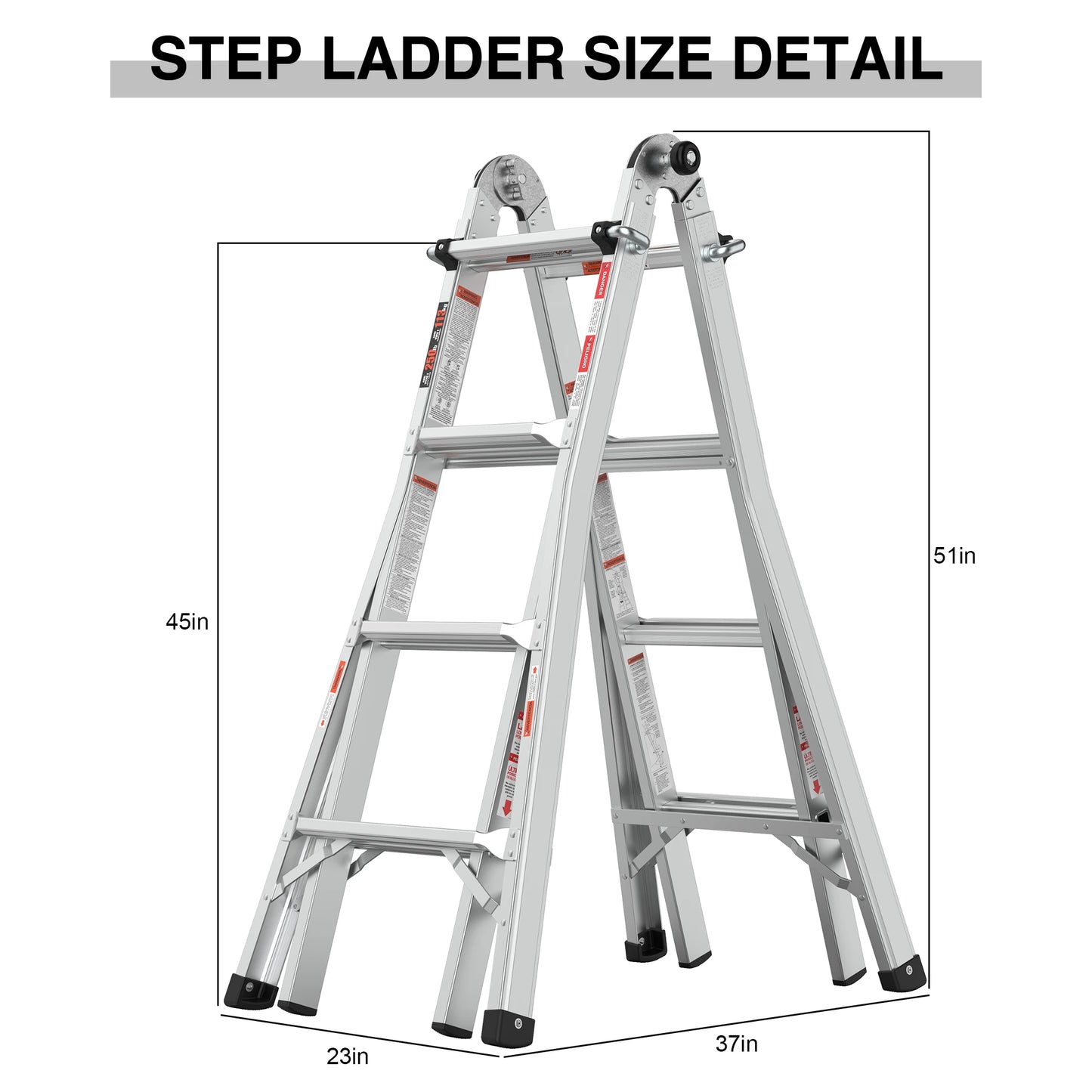 Comparable Durable Foot Foot pads Frame Knob locking Ladder Non Non slip Push 17ft Multi-Position Foldable Aluminum Ladder, A-Fr