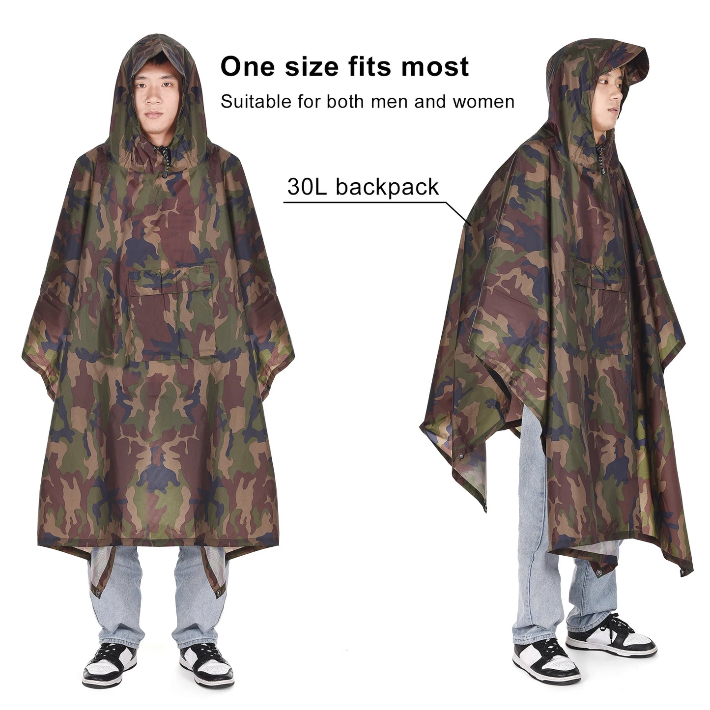 TOMSHOO Hooded Rain Poncho with Pocket Lightweight Waterproof Rain Coat Sun Shelter for Men and Women Camping Hiking Traveling