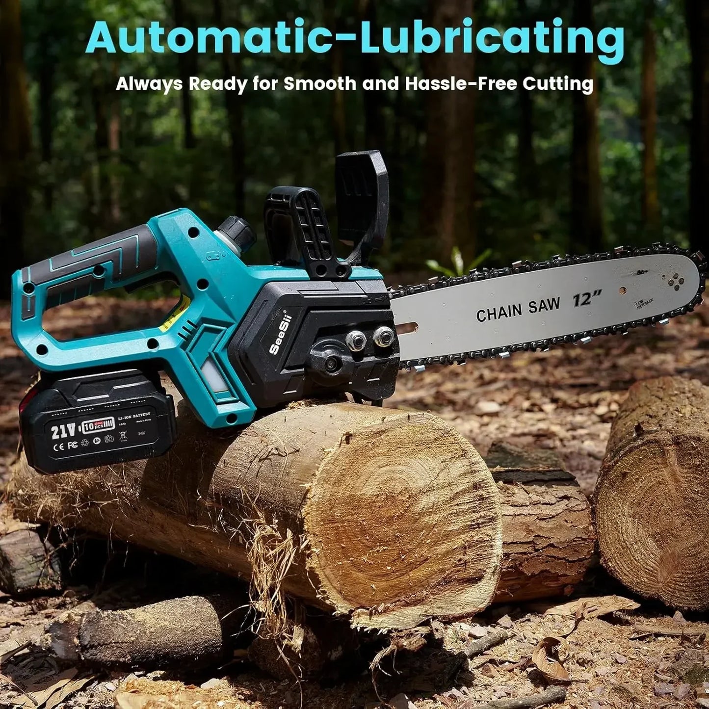 SeeSii-M12 Cordless Chainsaw 12-inch CH1200+ HandHeld Brushless Electric Chain Saw For Makita Battery 2*5.0Ah Pruning Power Tool