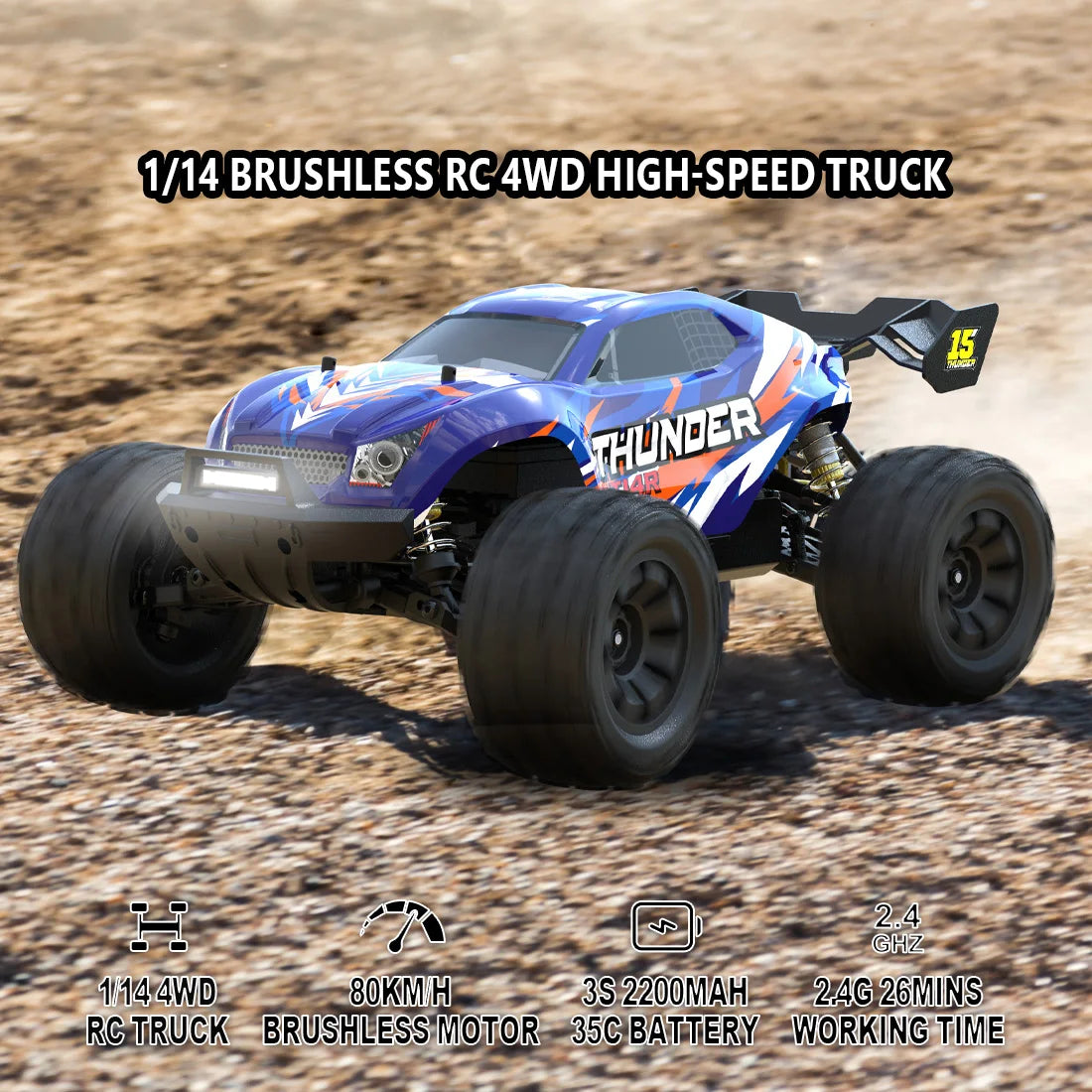 JIUSI MT14R 1/14 RC Racing Car 3S Battery 4WD 80km/h Brushless Motor 2.4G Remote Control 35C High Speed Off-road RC Truck