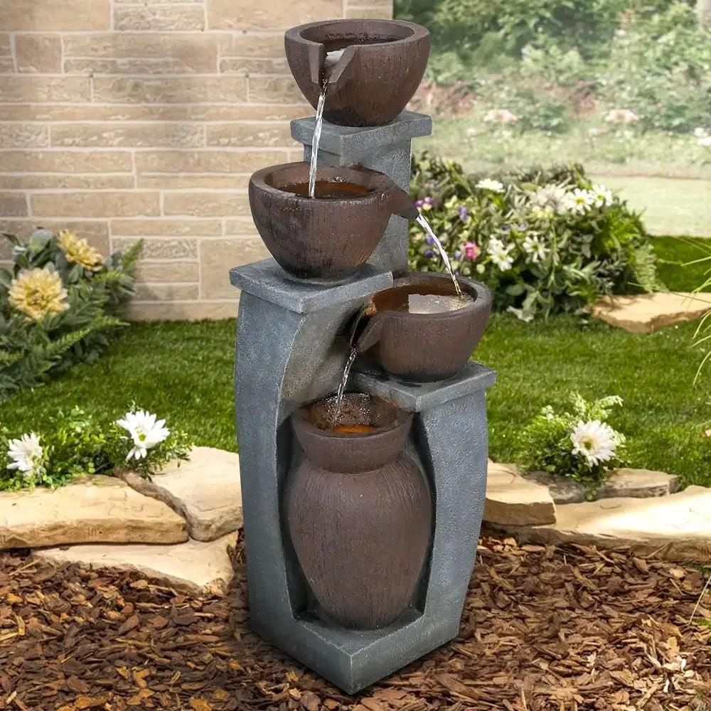 32.8" H 4-Tier  Outdoor Water Fountain - LED Lighted Indoor Outdoor Garden Fountains and Waterfalls for Garden, Patio, Deck