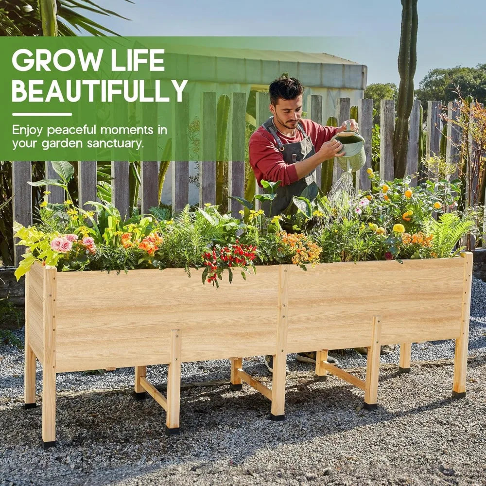 amerlife 8x2 ft raised garden bed, 16 inch depth featuring legs, drainage holes, ideal for vegetables, flowers, herbs, elevated