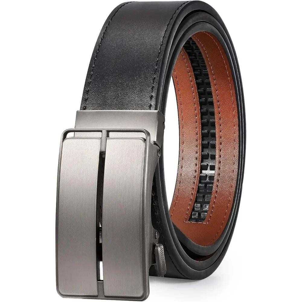 Mens Leather Ratchet Belt Automatic Buckle 1 3 8 Dress Belt