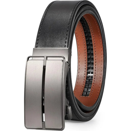 Mens Leather Ratchet Belt Automatic Buckle 1 3 8 Dress Belt