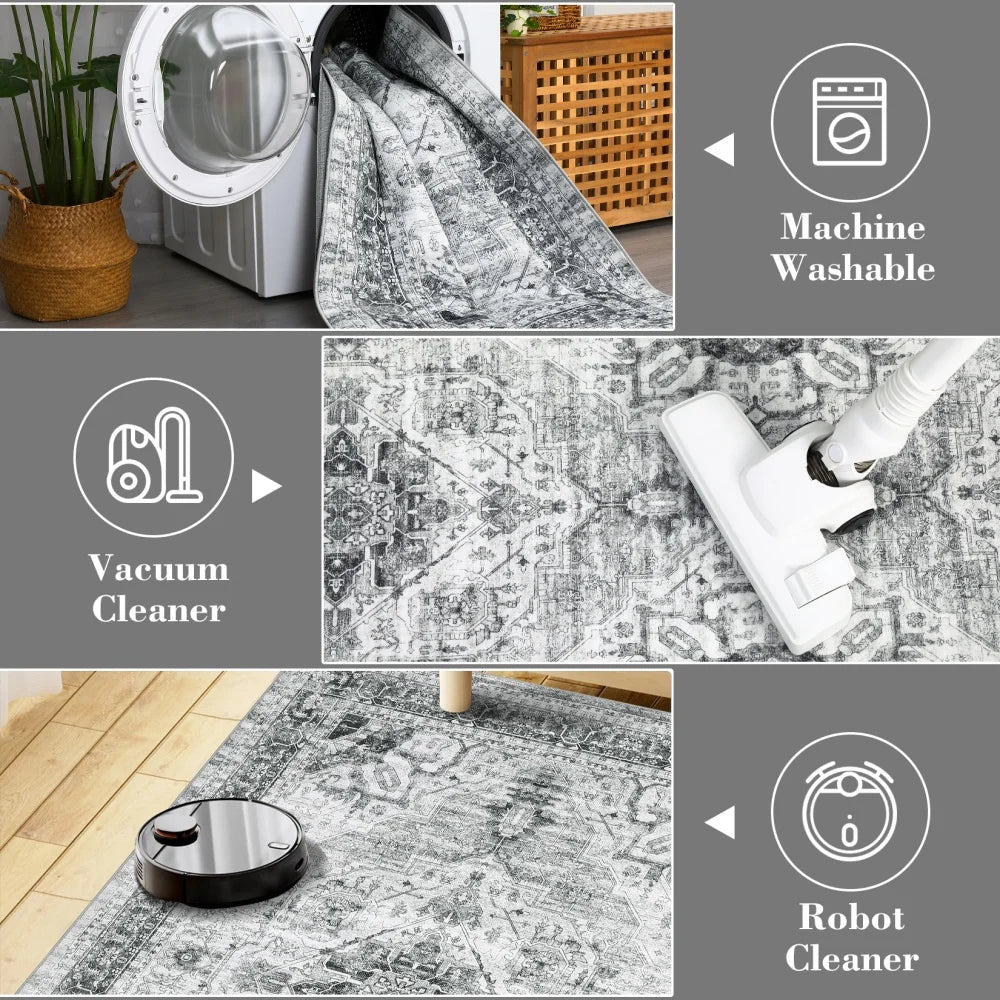 2x6 Washable Hallway Runner Rug Vintage Rug Non Slip Bottom Room Rug, Floor Carpet for Enterway, Laundry Room, Low Profile Rug