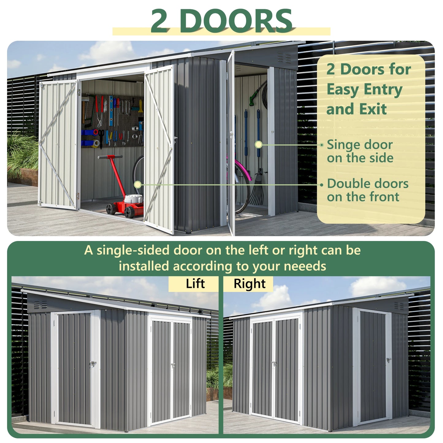 LZBEITEM 6 x 8 FT Metal Outdoor Storage Shed, Garden Tool Storage House with 2 Lockable Door for Backyard, Patio, Lawn, Gray