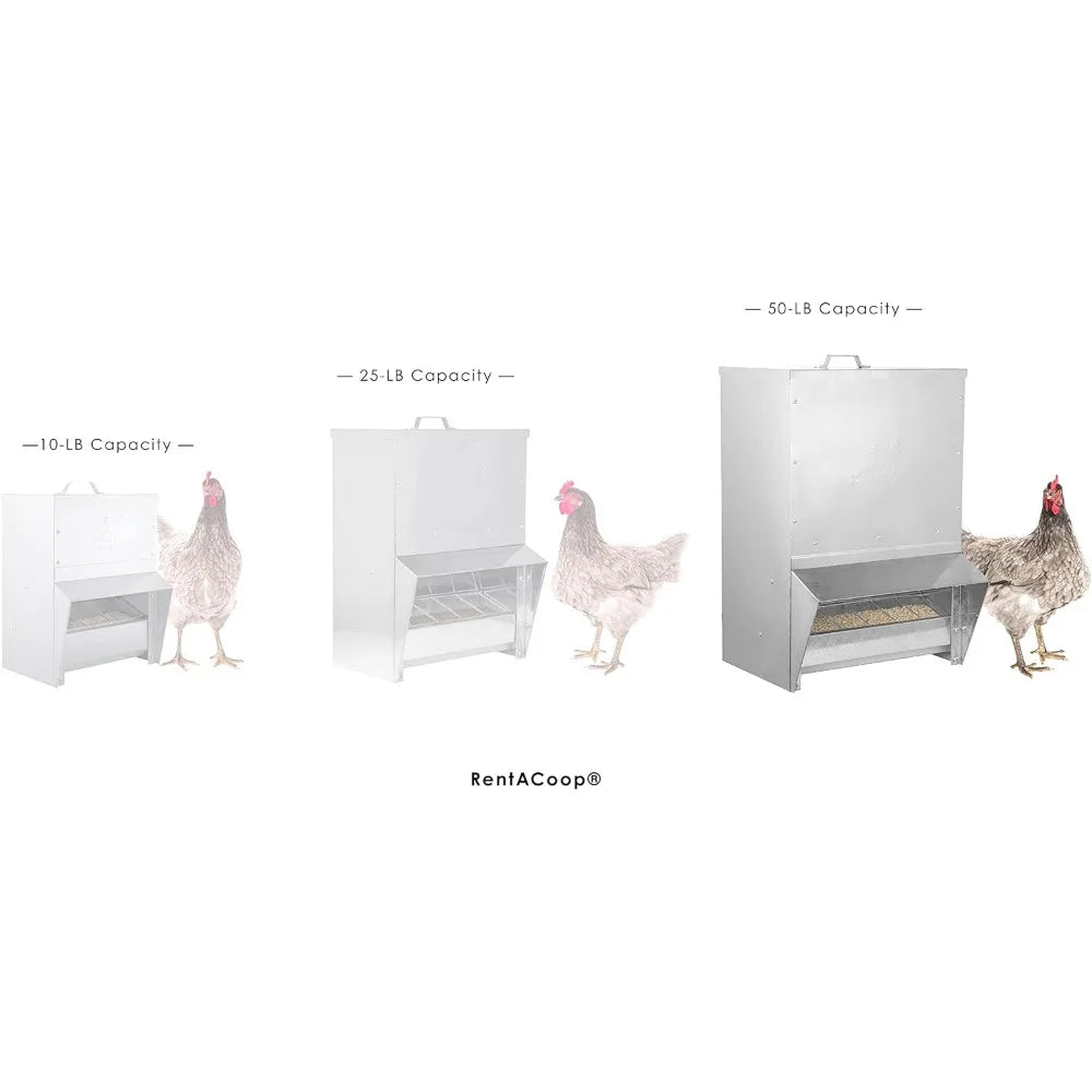 RentACoop Mounted Metallic Trough Poultry Feeder: Waterproof, Chickens/Poultry/Etc. (50LB Capacity)