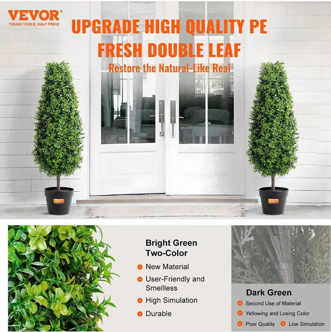 VEVOR 2 Pack 3' Artificial Boxwood Topiary Tree Faux Plant UV Decor In/Outdoor