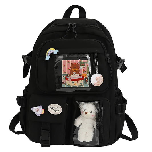 Fashion Travel Solid Color Nylon Backpack Large Capacity Knapsack Handbags for Women Students Shopping Travel