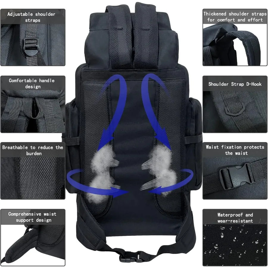 80L Hiking Backpack For Men Outdoor Trekking Rucksack