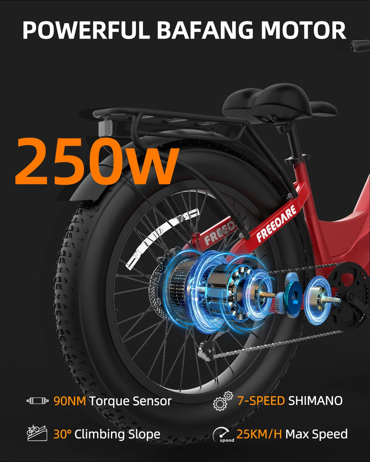 Smart Electric Mountain bike 48V 1000W (Peak W) Motor e dirt bike 26"*4.0" Ebike Adult motor Electric Bicycle with Basket