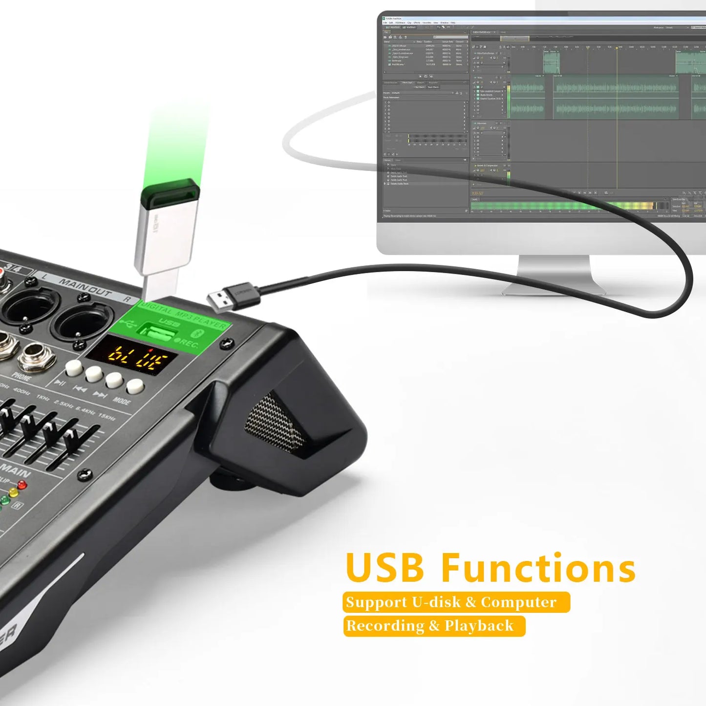 Freeboss Audio Mixer 4 Channels 99 Effect USB Mixing Console PC Record Bluetooth Studio 48V Sound Table Karaoke Mix Desk AG-AT4