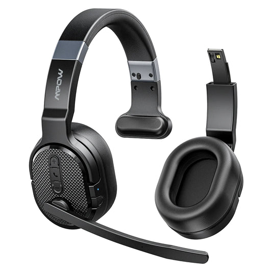 Mpow E65 2 in 1 Wireless Headphones Bluetooth 5.3 Dual/Single Office Headset with Microphone&Mute Switch 35H for Trucker Driver