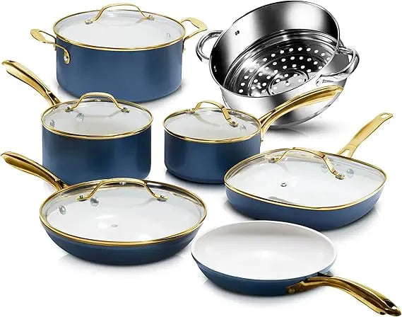 12 Piece Ceramic Nonstick Cookware Set With Steamer