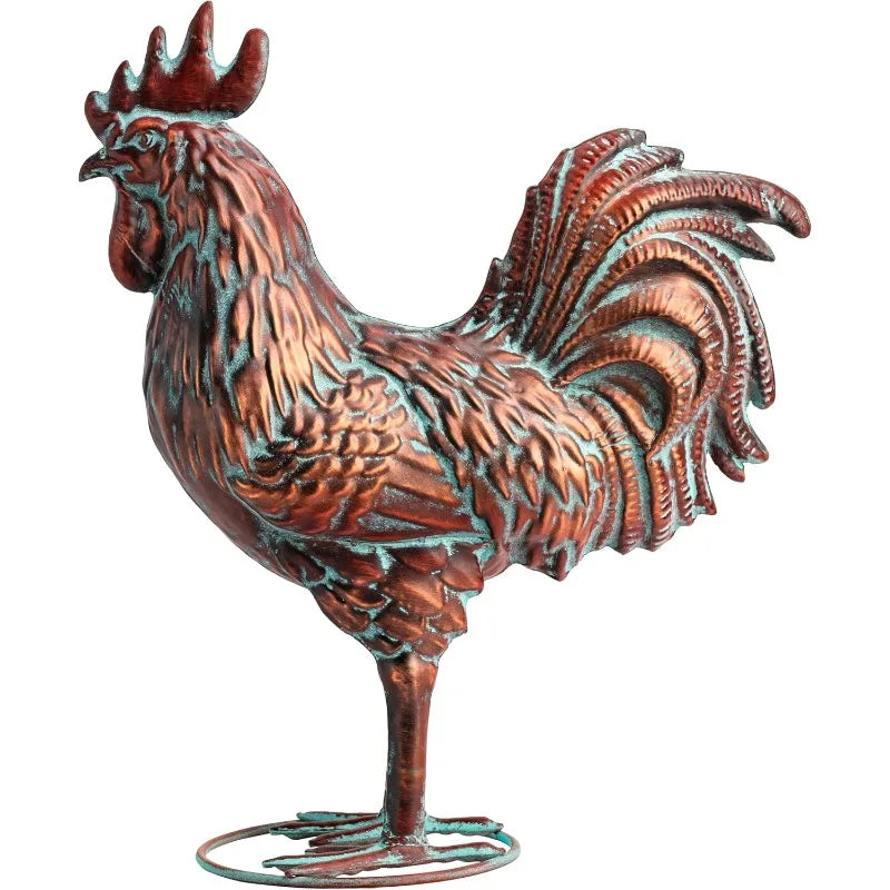 Garden Rooster Statues,15.7" L x 18.8" H Outdoor Metal Chicken Figurines,Antique Copper Chicken Sculptures & Statues Ornaments,3