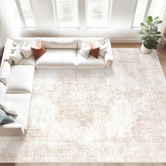 Area Rug 8x10 Vintage Rug: Large Washable Living Room Rug Retro Medallion Distressed Rug Soft Low Pile Non-Slip Rugs Indoor Floo