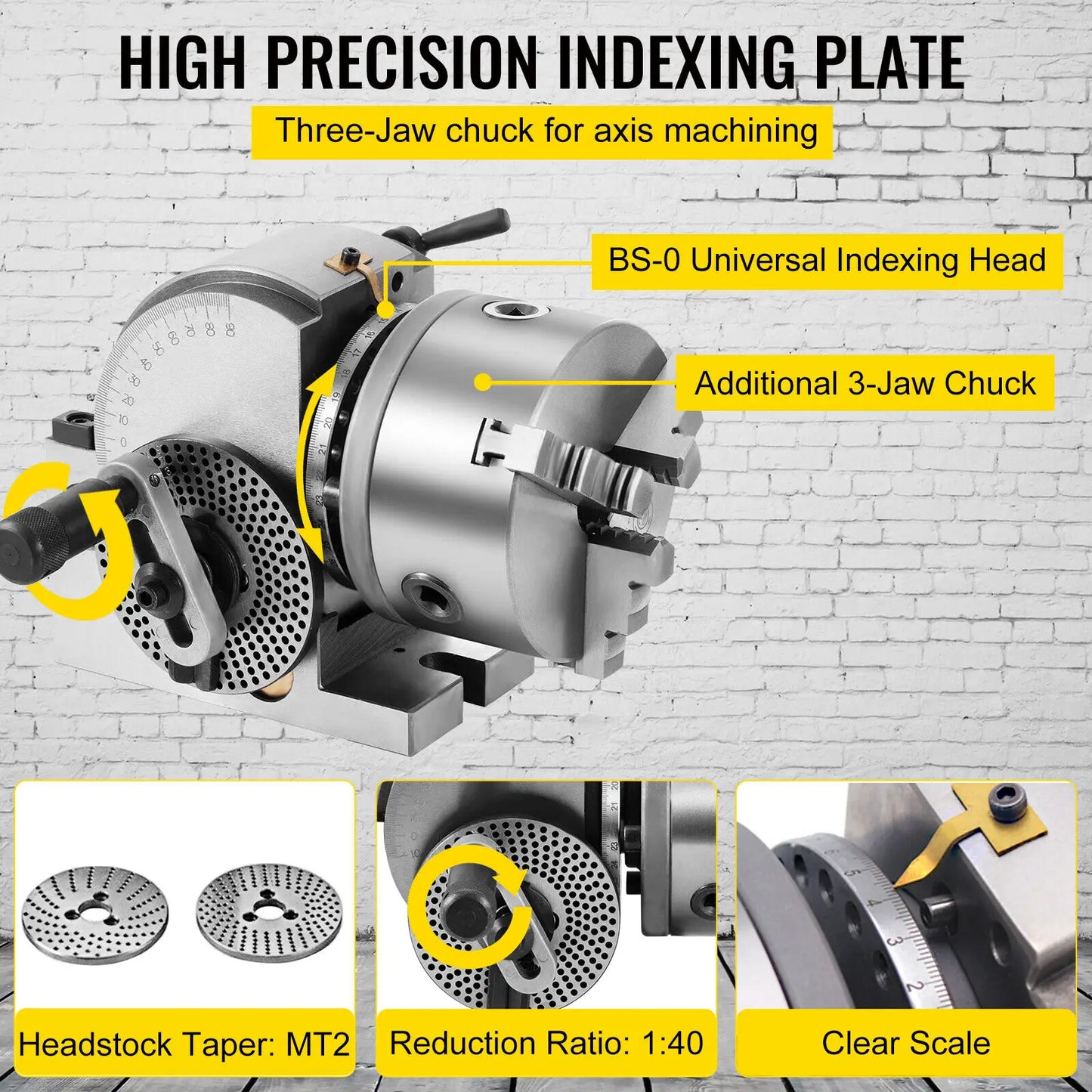 SucceBuy BS0 5" Dividing Head Indexing Head Semi Universal  Indexing Plates, Tailstock & 125mm 3-Jaw Chuck for Drilling Milling