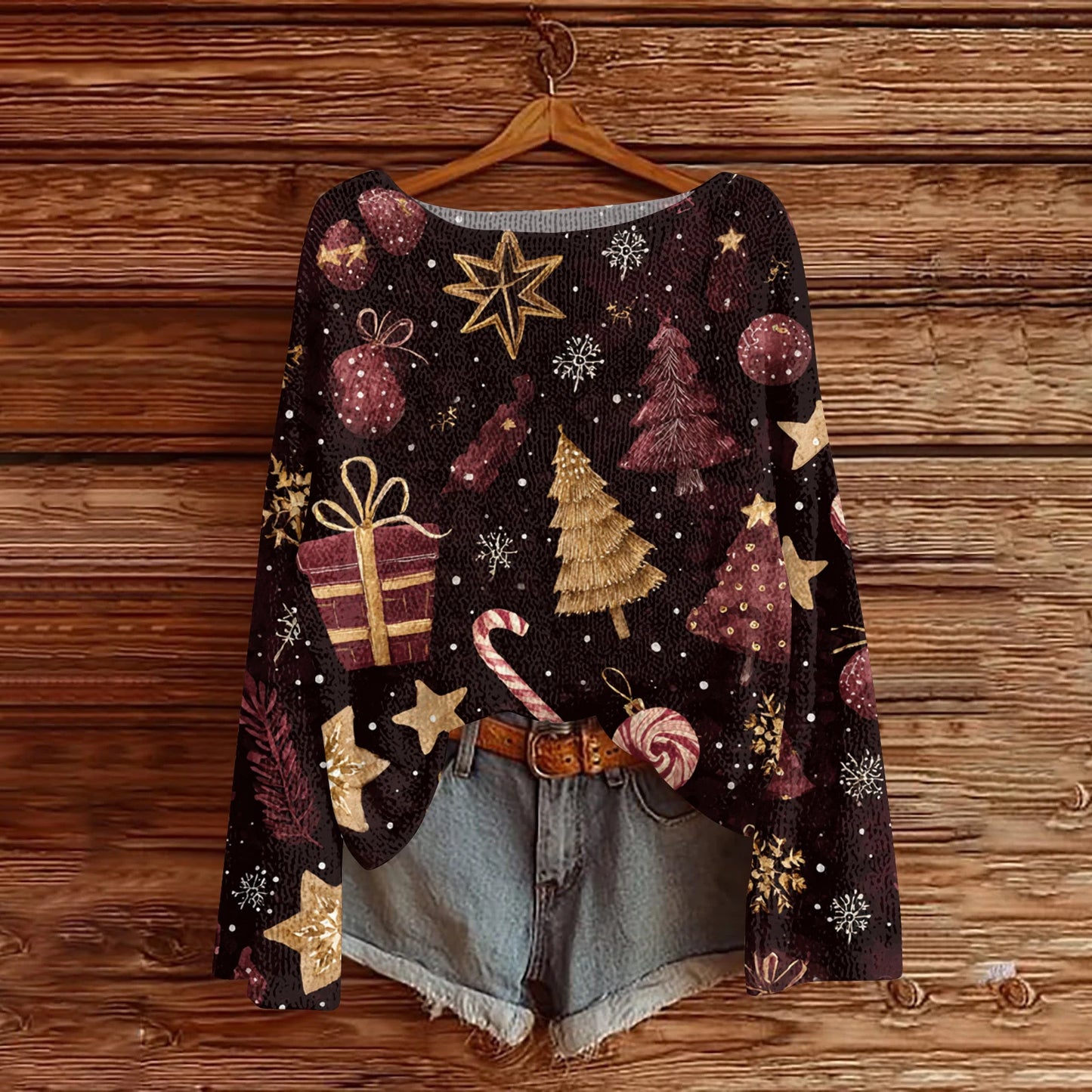 Women'S Round Neck Lightweight Sweater Casual Long Sleeve Christmas Print Knit Pullover Pulls Femmes Ropa De Mujer Woman Clothes