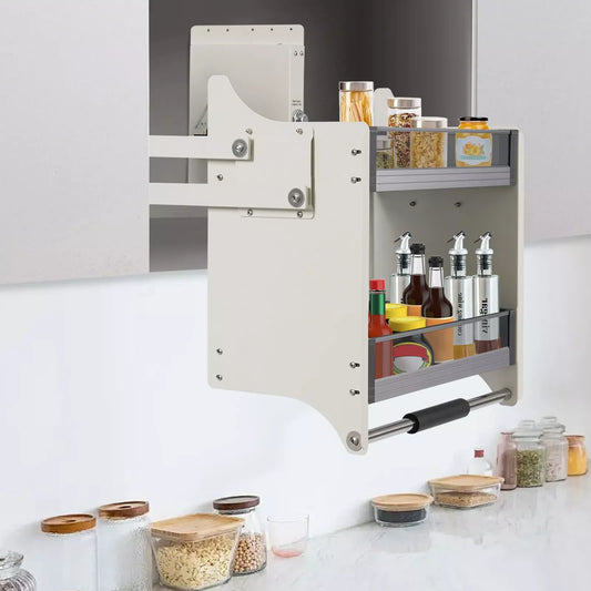 2-Tiers Kitchen Pull Down Shelf Upper Cabinet Kitchenware Storage Countertop Organizer Rack Aluminum Alloy