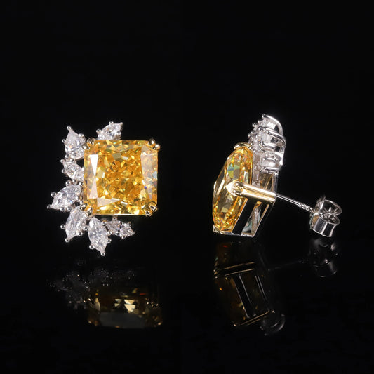 GEM'S BALLET Marquise Diamond-fire CZ- Fancy Vivid Yellow Stud Earrings 925 Sterling Silver Exquisite Vintage Style Earring
