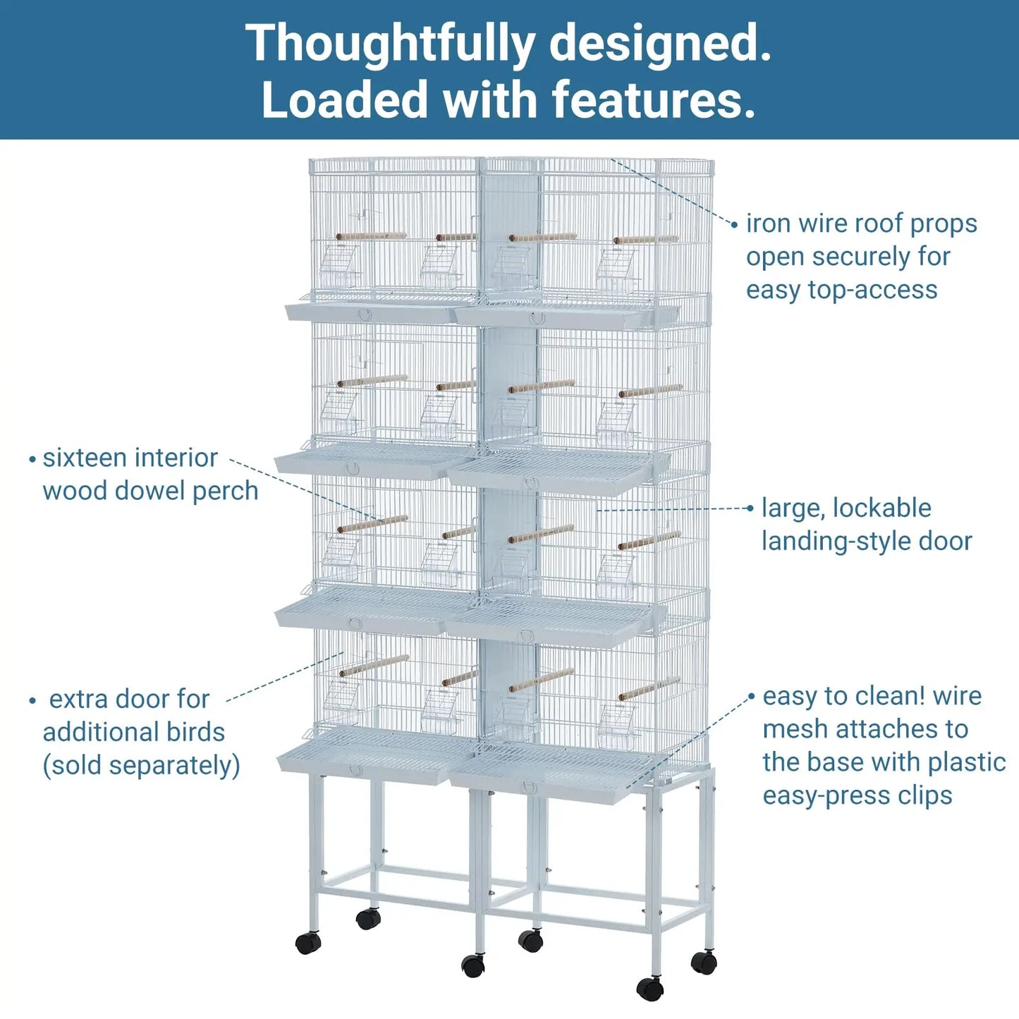 Extra Large Bird Cage Metal Parrot Cage for Mid-Sized Parrots Cockatiels Conures Parakeets Lovebirds Budgie Finch, White