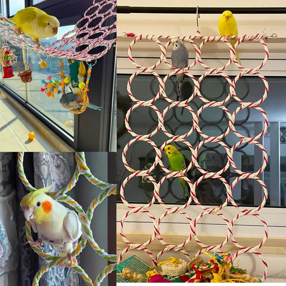 14x24" Bird Swing Net Toy: Hemp Rope Perch for Parrots, Small Pets (Random Color, 1 Pc).