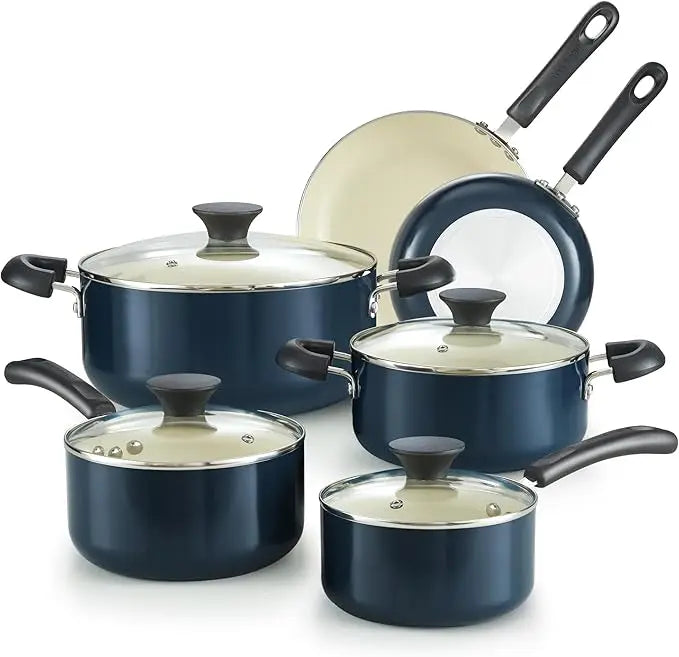 Nonstick Ceramic 10 Piece Cookware Set With Saucepans
