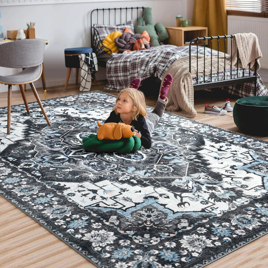 Faux Cashmere Retro Ethnic Carpet Turkish Persian Rug for Living Room Bedroom Vintage Floor Mat Entrance Doormat