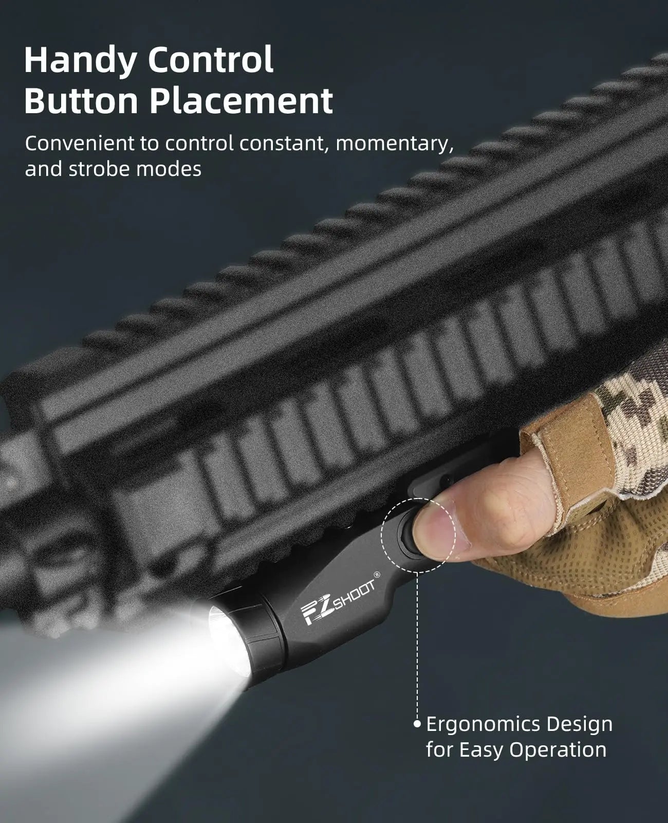 EZshoot 1700 Lumens Tactical Flashlight with High Brightness Rechargeable LED Light with Strobe Mode for M-Rail & Picatinny Rail