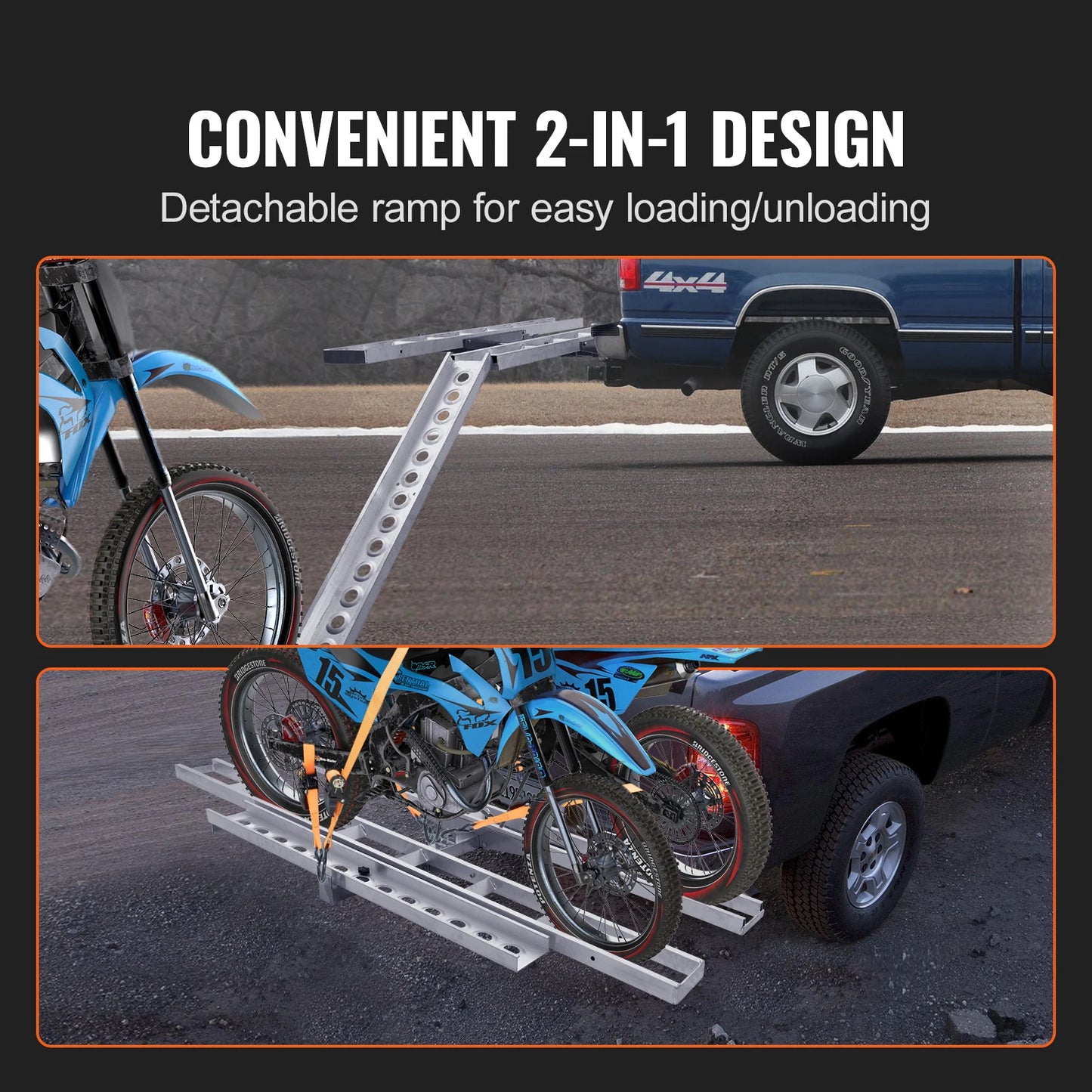 SucceBuy Motorcycle Carrier 2-Bike 600LBS Aluminum Motorcycle Carrier Hitch Mount, Loading Ramp Scooter Dirt Bike Trailer Hauler