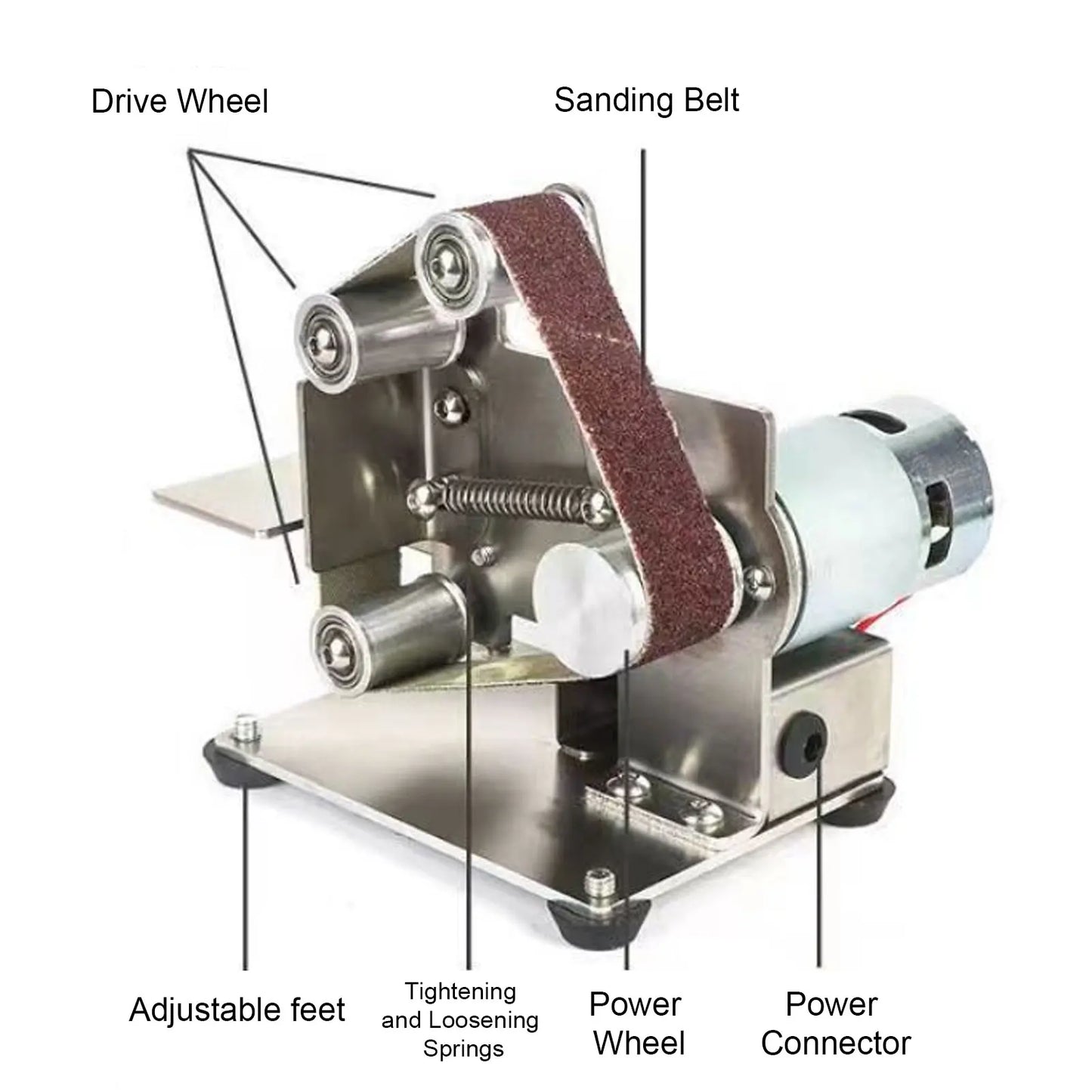 Mini Belt Sander Double Bearing Adjustable Angle Vertical Belt Sanding Machine Benchtop Belt Sander for Home