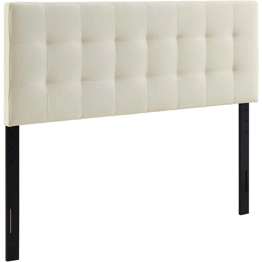 Lily Tufted Linen Fabric Upholstered King Headboard in Ivory
