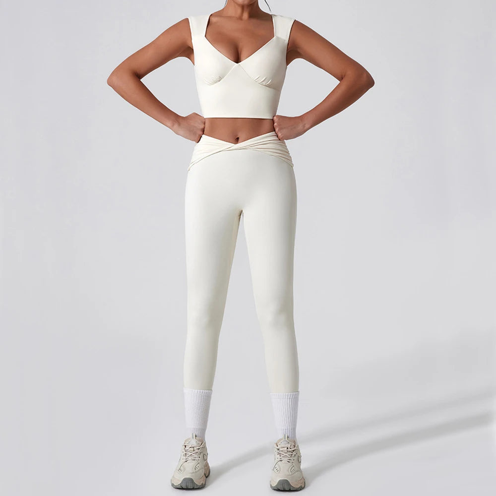 2PCS Women Yoga Set Workout Pant Outfits Fitness Sportswear Gym Tracksuit High Waist Flare Leggings Sports Bra Athletic Wear