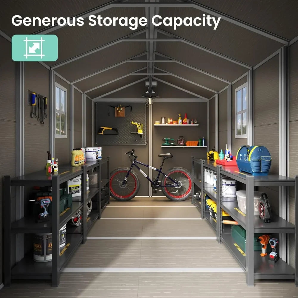 Outdoor Storage Shed 7.5x10.7 FT, Plastic Garden Shed for Bike, Garbage Can, Tool, Outside Sheds & Outdoor Resin Shed with Lock