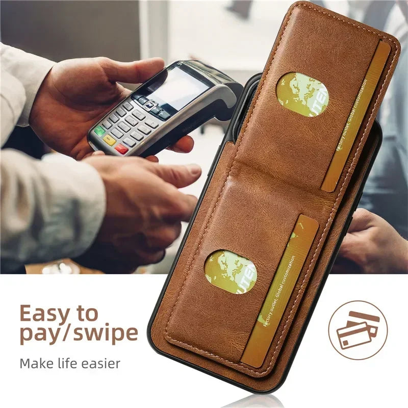 Luxury multifunctional Leather Wallet Phone Case For iPhone 16 15 14 13 12 11Pro Max Plus XS XR 15Pro Max Holder Magnetic Cover