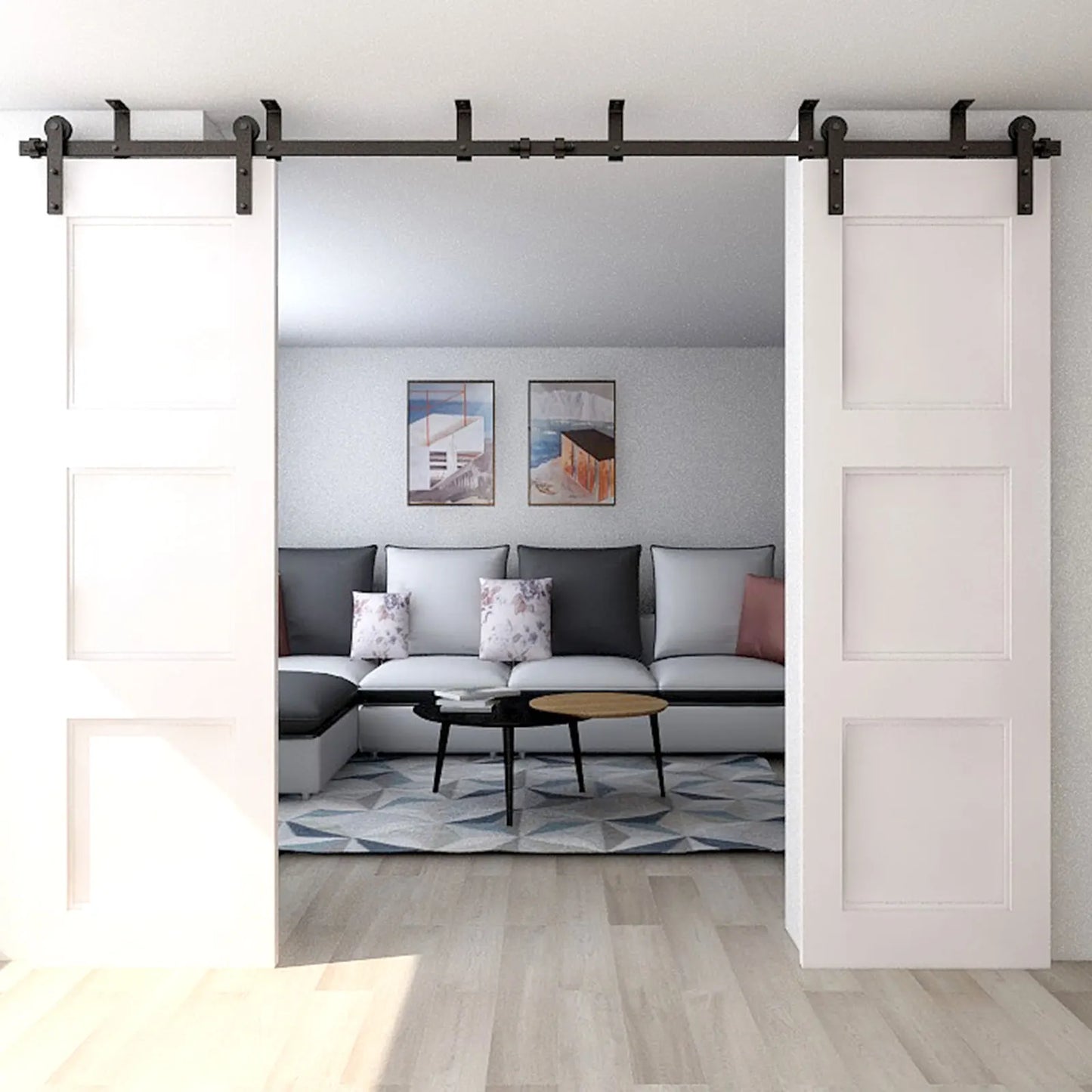 CCJH Sliding Barn Door Hardware Kit Ceiling Mount Sliding Door Track Accessory Kit Double Sliding Interior Door I Shape