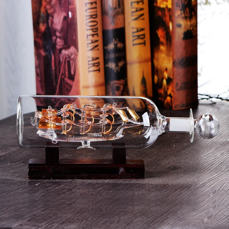 Sailboat Drifting Bottle Wooden Base With Wooden Base 3D Decorative Glass Ornament Ship For Tabletop Decor Home Decor
