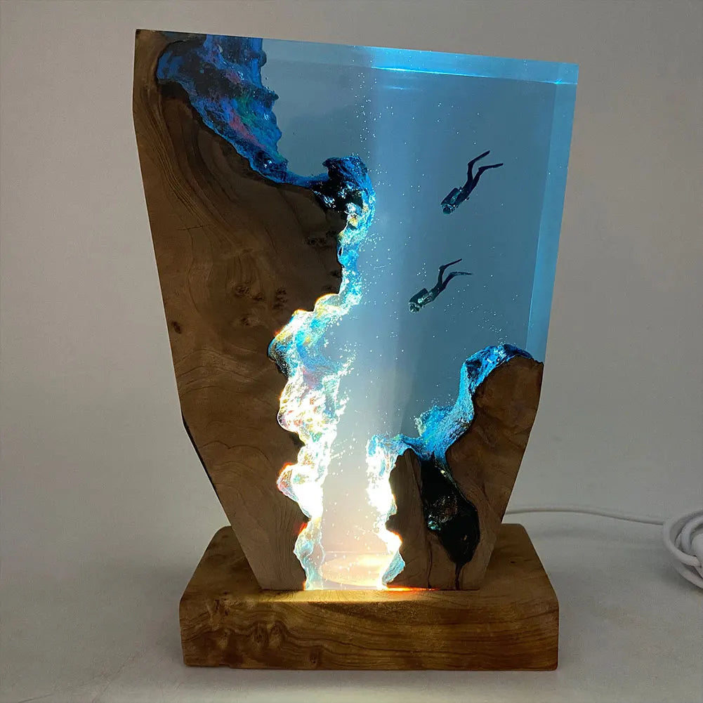Diving Cave Exploration Theme Night Light USB Charge Deep Sea Diver Night Light Table Decoration Lamp Bedroom Office Desk Decor