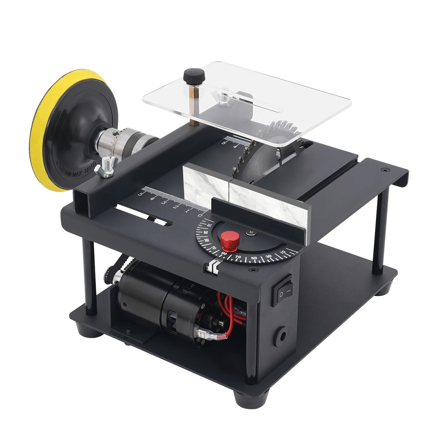 200W Mini Table Saw for Wood Craft, 10000RPM with Angle Guide & Polishing Disc, DIY Model Making & Precision Cutting Tool