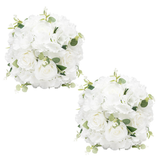 6PCS Artificial Flower Balls 34cm White Rose Wedding Table Centerpiece Decor