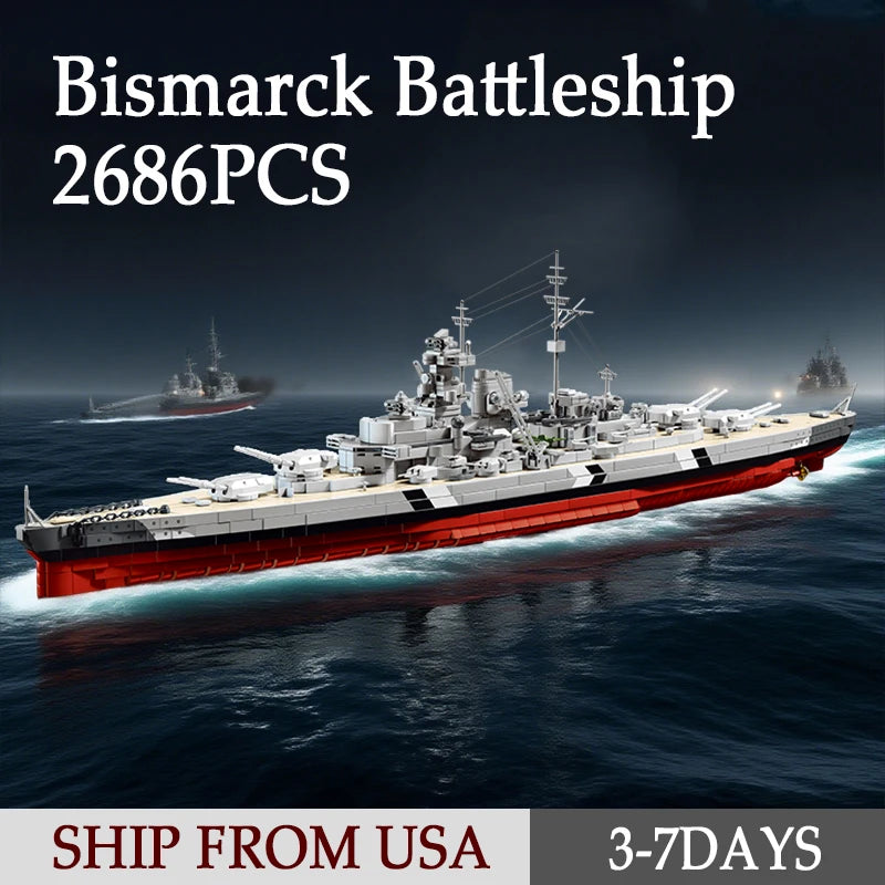 2686PCS Bismarck Battleship Model Building Blocks Toys Sets Desktop Ornaments Assembly Ship Bricks Ideal Holiday Birthday Gifts