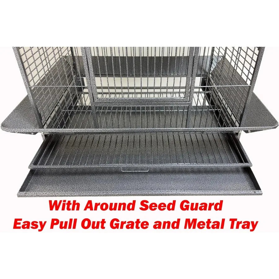 XLarge Elegant and Durable Wrought Iron Play Ground Perch Stand Top Climbing Ladder Bird Parrot Rolling Metal Cage with Around