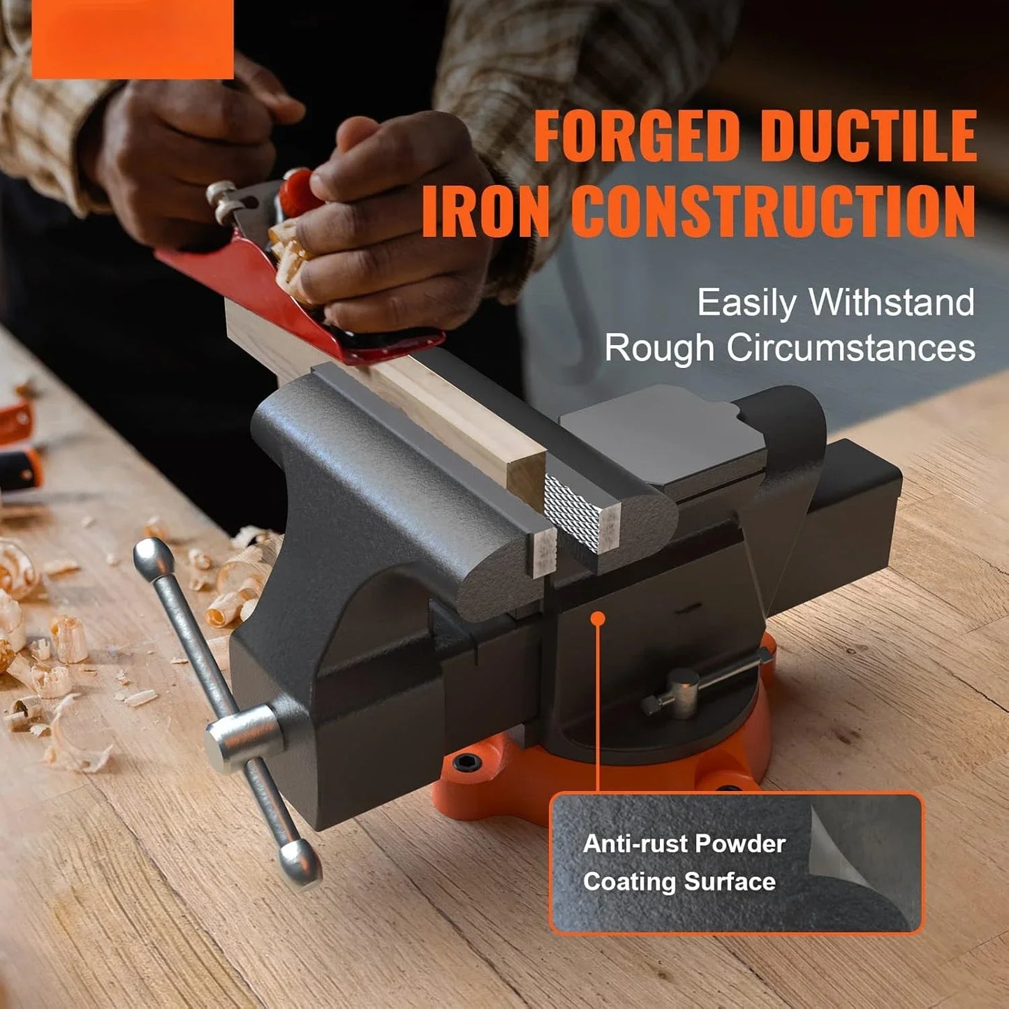Tool Bench Vise 360 Degree Swivel Locking Base Multipurpose Anvil Heavy Duty Ductile Iron Workbench Vise 6 Inch Jaw Width
